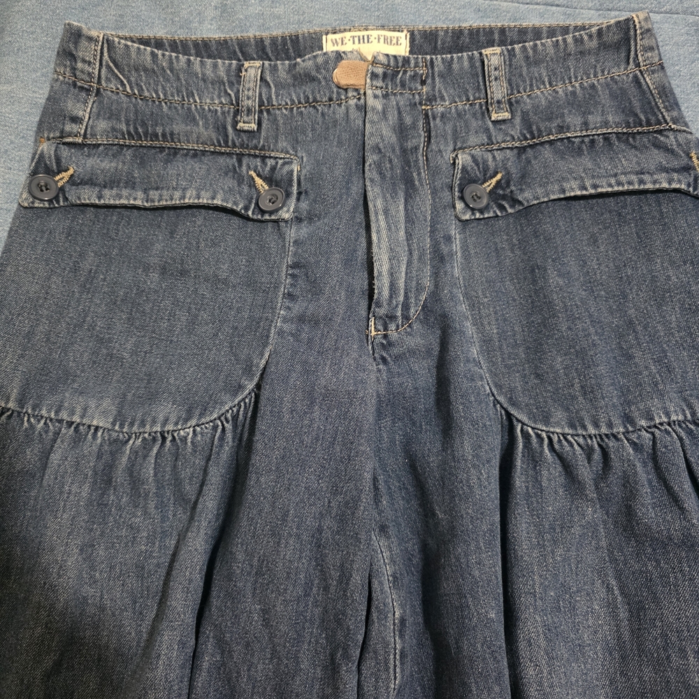 Free People Wide Leg Denim Pants - Blue